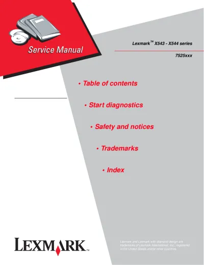 Lexmark X543, X544, X543DN, X544N, X544DN, X544DW, X544DTN Printer Service Guide (P/N 12G9825)