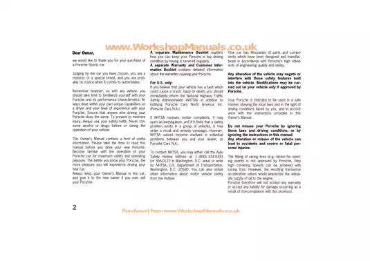 Porsche Sports Car Owner's Manual - Comprehensive Guide & Safety Information