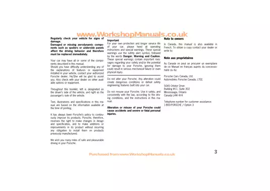 Porsche Sports Car Owner's Manual - Comprehensive Guide & Safety Information Preview image 2