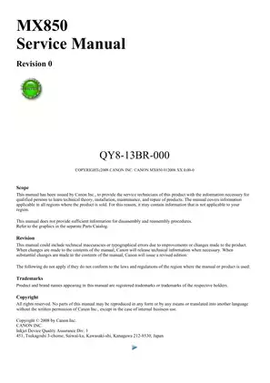 Canon MX850 Service Manual - Comprehensive Guide for Technicians