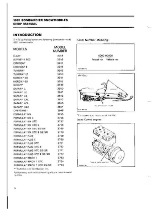 1991 Bombardier Elan, Alpine, Citation, Tundra, Nordik, Scout, Safari, Cheyenne, Formula Ski-Doo manual Preview image 1