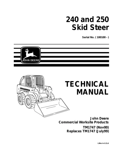 2000 John Deere 240 / 250 Skid Steer Technical Manual (P/N TM1747)
