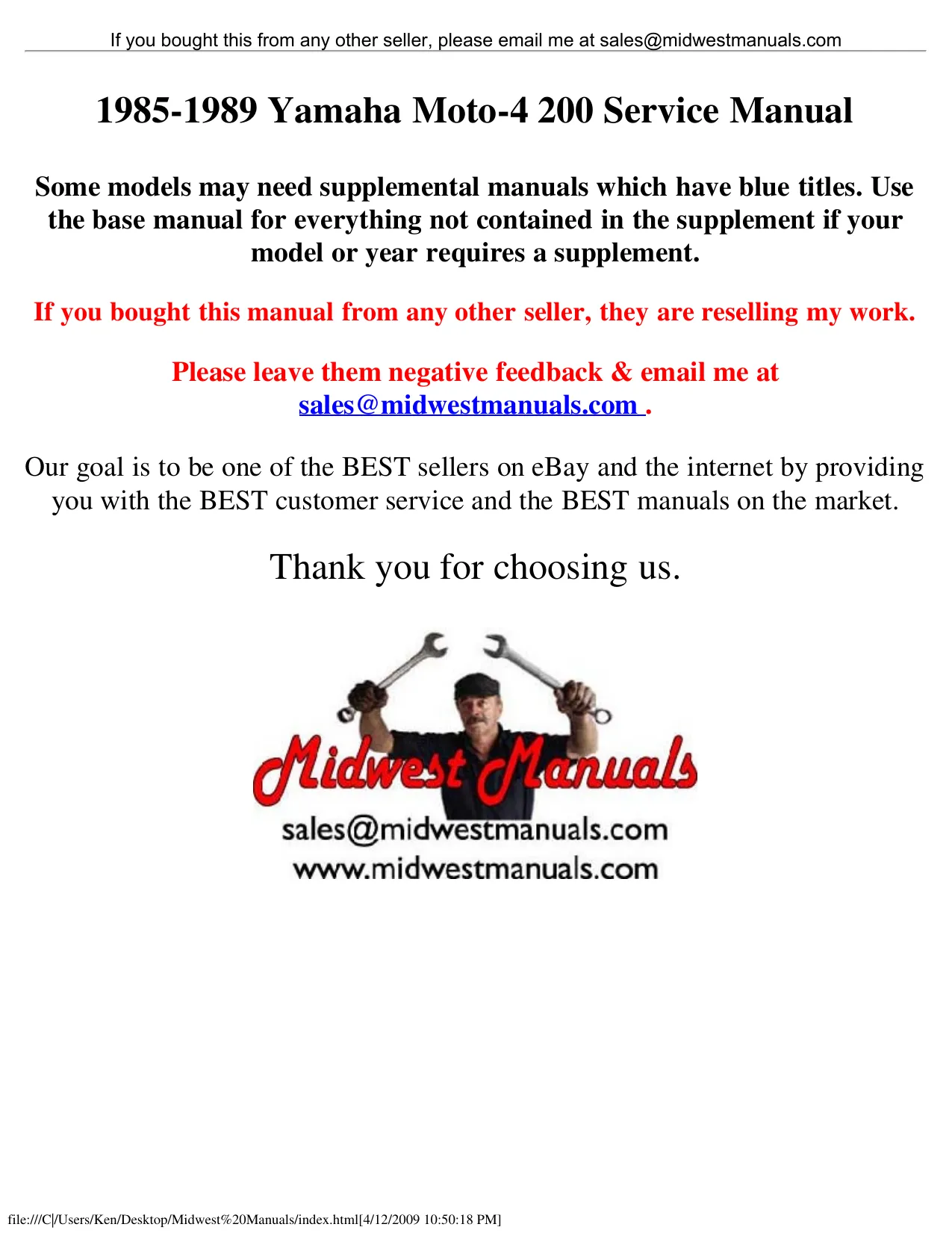 1985-1991 Yamaha Moto-4 Service Manual - Comprehensive Guide for ATV Repairs