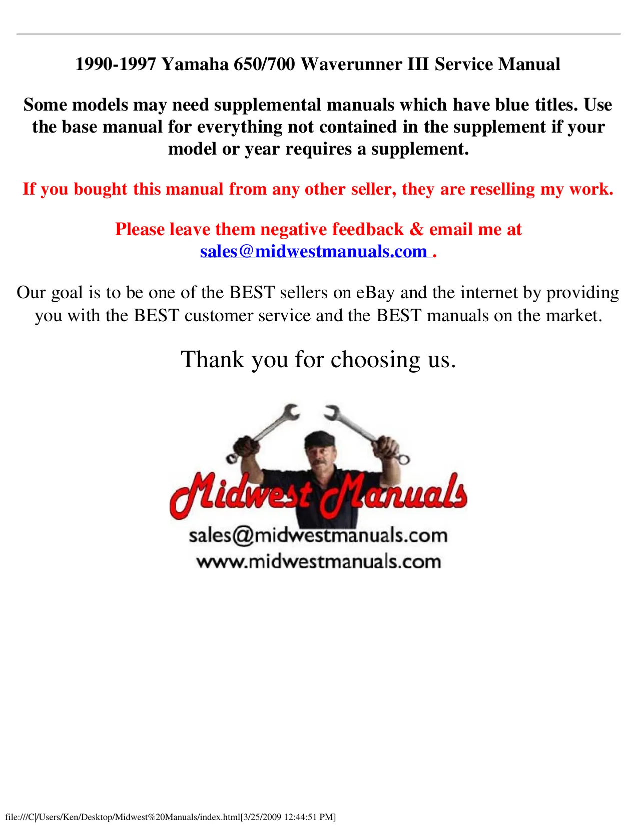 1990-1997 Yamaha 650/700 Waverunner III Service Manual - Complete Guide