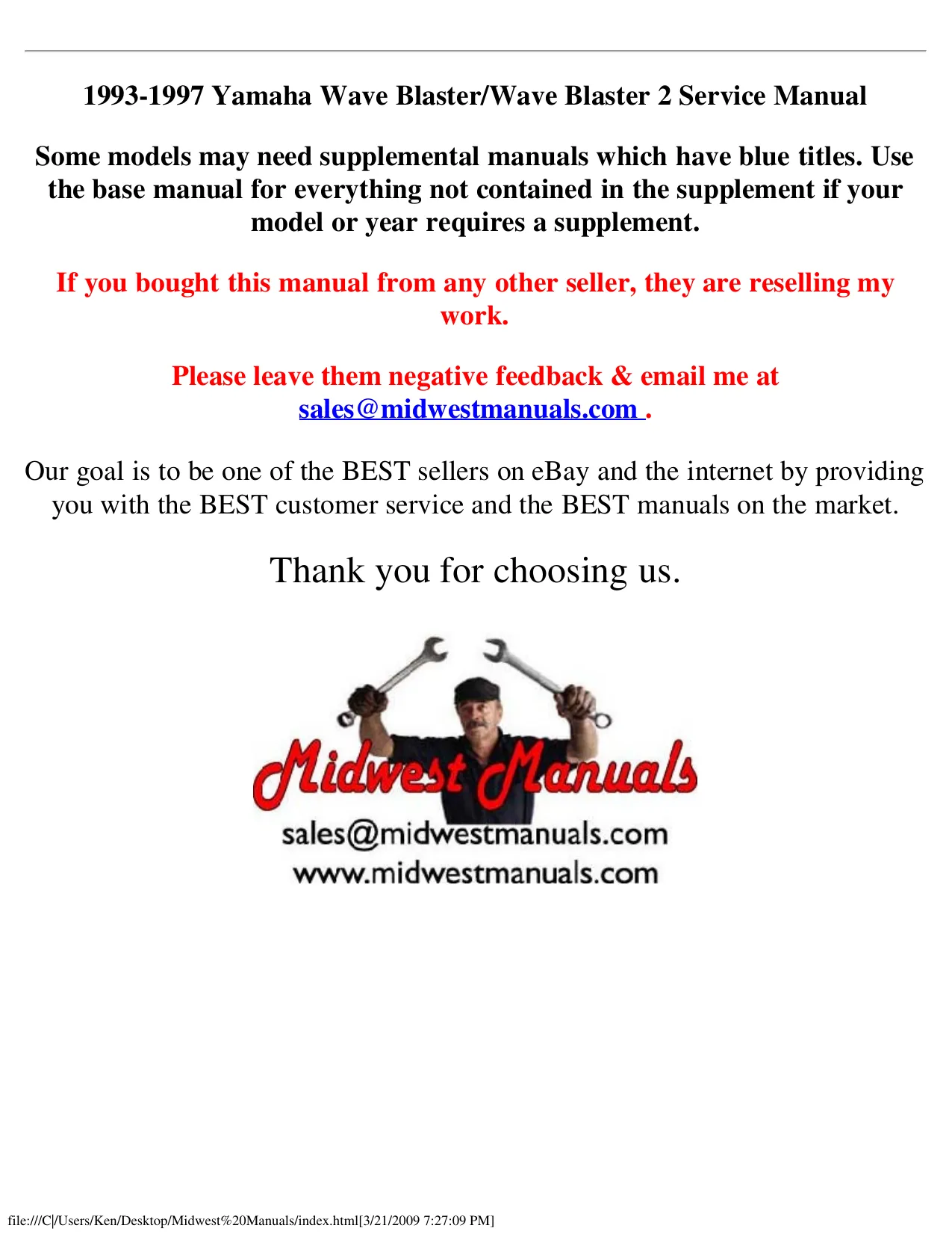 1993-1997 Yamaha Wave Blaster/Wave Blaster 2 Comprehensive Service Manual
