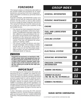 Suzuki VZ800 Motorcycle Service Manual – Comprehensive Guide for Models '98 to '04 Preview image 2