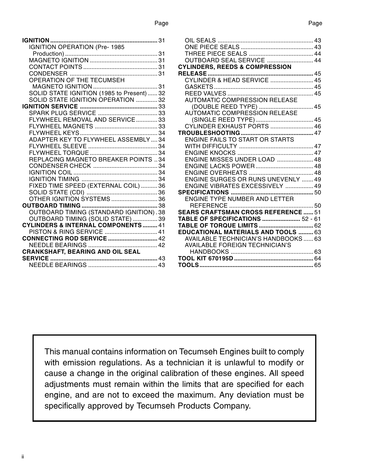 Tecumseh Craftsman, AH520, AH600, AV520, AV600, HSK600, TVS600, Craftsman 200 series engine technicans handbook Preview image 3