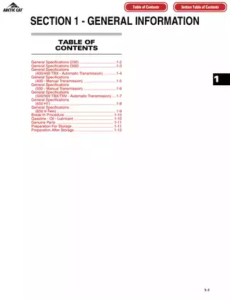 2005 Arctic Cat 250, 300, 400, 500, 500 TBX, 500 TRV, 650 H1, 650 V-Twin repair manual