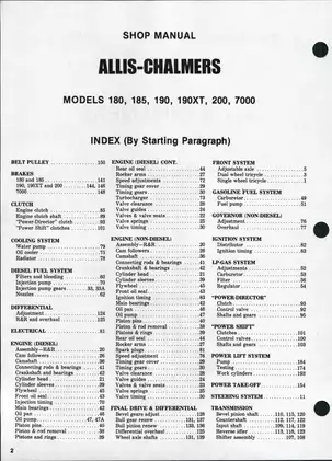 1967-1981 Allis Chalmers™ 180, 185, 190, 190XT, 200, 7000 tractor shop manual