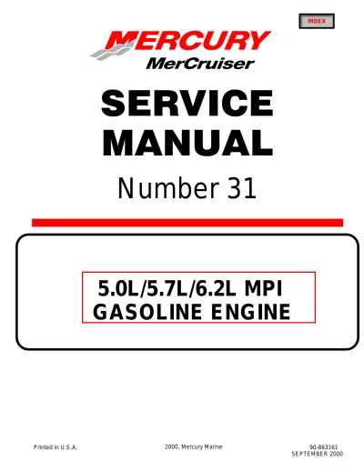 2000 Mercury MerCruiser 5.0L MPI / 6.2L MPI / 350 Mag MPI / MX 6.2 MPI Service Manual (P/N 90-863161)