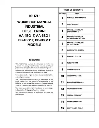 Isuzu AA-4BG1T, AA-6BG1T, BB-4BG1T, BB-6BG1T diesel engine workshop manual Preview image 2