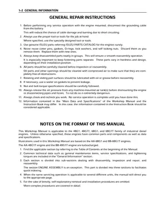 Isuzu Industrial Diesel Engine AA-4BG1T & AA-6BG1 Workshop Manual Preview image 4