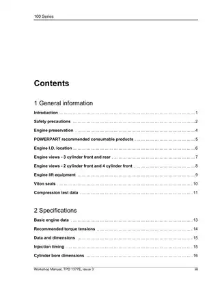 Perkins 100 Series Diesel Engine Workshop Manual – Comprehensive Guide for Models 102-05, 103-07, 103-10, 103-13, 103-15, 104-19, and 104-22 Preview image 3