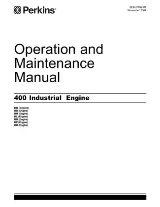 Perkins 400 HB, HD, HH, HL, HN, HP, HR industrial engine operation and maintenance manual Preview image 1