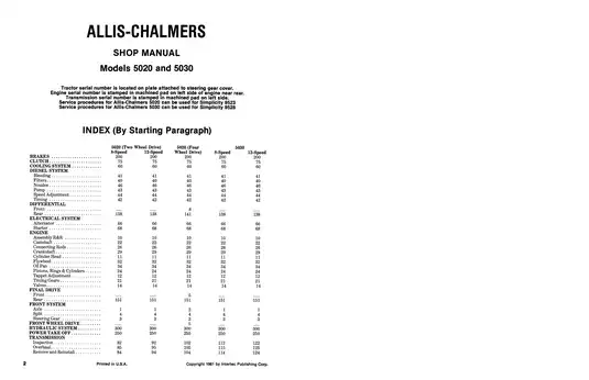 1977-1985 Allis Chalmers™ 5020, 5030 tractor shop manual Preview image 1