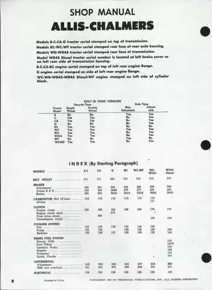 1938-1958 Allis Chalmers™ Models B, C, CA, G, RC, WC, WF, WD, WD45 tractor shop manual