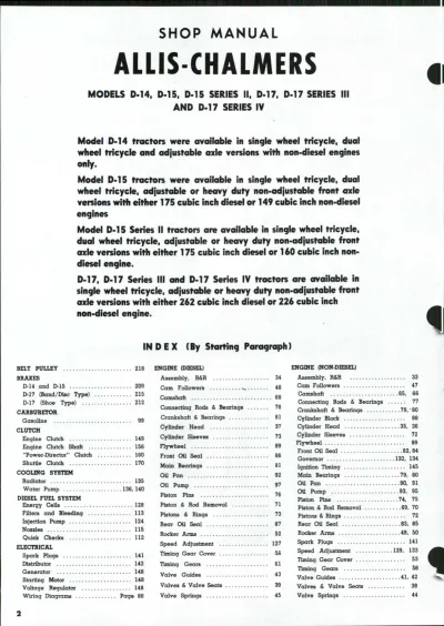 1957–1968 Allis-Chalmers D-14, D-15 & D-17 Tractor Shop Manual (OEM)