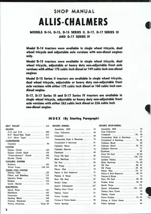 1957-1968 Allis Chalmers™ models D-14, D-15 series II, D-17, D-17 series III & D-17 series IV tractor shop manual Preview image 1
