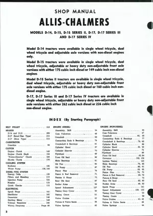 1957-1968 Allis Chalmers™ models D-14, D-15 series II, D-17, D-17 series III & D-17 series IV tractor shop manual