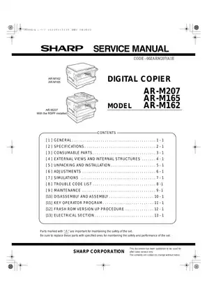 Sharp AR-M207, AR-M165, AR-M162 multifunction printers (MFP) service manual Preview image 1
