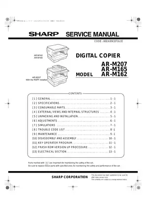 Sharp AR-M207 AR-M165 AR-M162 Digital Copier Service Manual