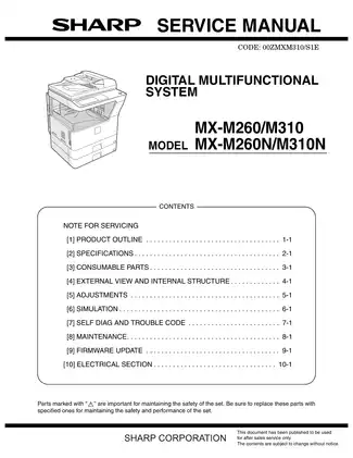 Sharp MX-M260/M310 Service Manual & Guide