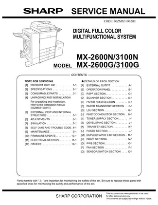 Sharp MX-2600N, 3100N, MX-2600G, 3100G service manual Preview image 1
