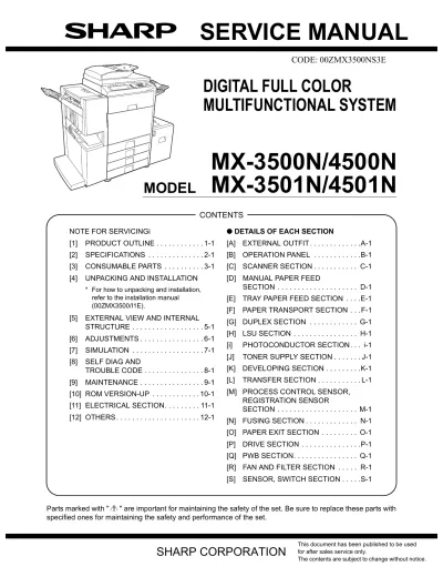 Sharp MX-3500N/MX-4500N Service Manual 2006 (P/N 00ZMX3500NS3E) – preview page 1