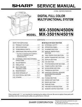 SHARP MX-3500N/4500N Service Manual: Comprehensive Guide and Troubleshooting