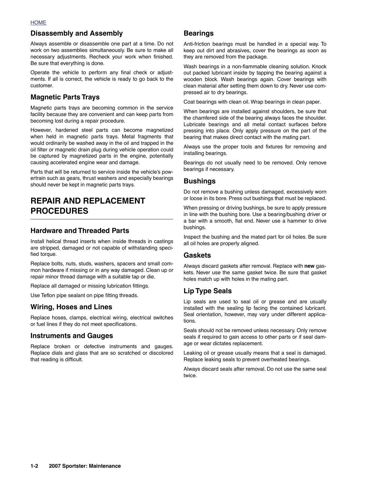 2007 Harley-Davidson Sportster XL 883R,  XL 883L, XL 883C, XL 883, XL 1200R, XL 1200L, XL 1200C service manual Preview image 2