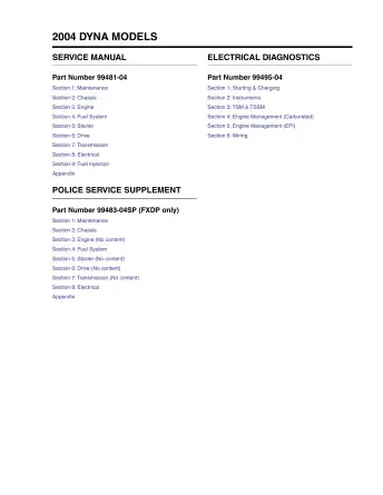 Preview: Harley-Davidson Low Rider, Super Glide, Super Glide Sport, Wide Glide, and Low Rider, FXD Dyna/FXDL/FXDX/FXDWG 2004 Service Manual (P/N 99481-04)