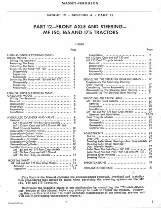 Massey Ferguson MF 150, 165 & 175 Tractor Steering Pump Service Manual Preview image 4