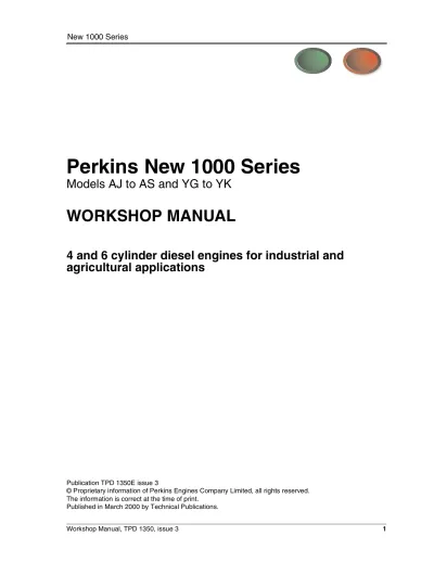 Preview: Perkins New 1000 Series Workshop Manual - 4 and 8 Cylinder Diesel Engines (P/N TPD 1350E)