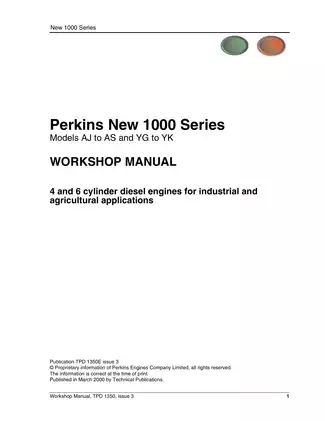 Perkins 1000 series AJ, AK, AM, AP, AQ, AR, AS, YG, YH, YK diesel engine workshop manual Preview image 1