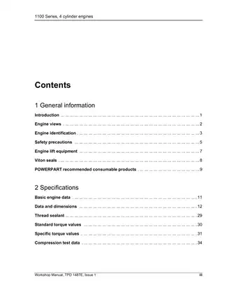 Perkins 1100 Series 4 Cylinder Diesel Engine Workshop Manual Preview image 3