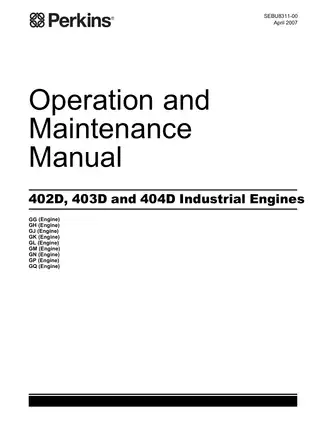 Perkins 402D, 403D, 404D, GG, GH, GJ, GK, GL, GM, GN, GP, GQ diesel engine operation and maintenance manual Preview image 1