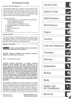 1986-1989 Acura Integra service manual Preview image 3