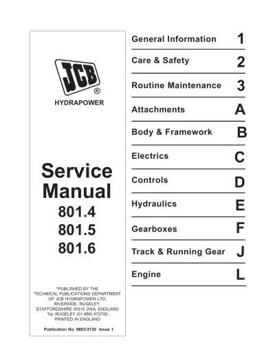 Preview: JCB Hydrapower 801.4, 801.5, 801.6 Service Manual (P/N 9803/3130)