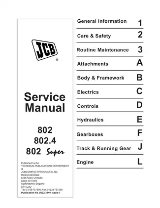 1998-2002 JCB 802, 802.4, 802 super mini excavator service manual Preview image 1