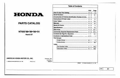 Honda NT650 Hawk GT 1988–1991 Parts Catalog (P/N 14MN8JM) – preview page 1