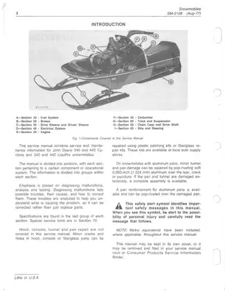 John Deere Cyclone® & Liquifire® Snowmobiles Service Manual (Aug-77) Preview image 2