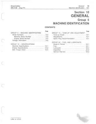 John Deere Cyclone® & Liquifire® Snowmobiles Service Manual (Aug-77) Preview image 3