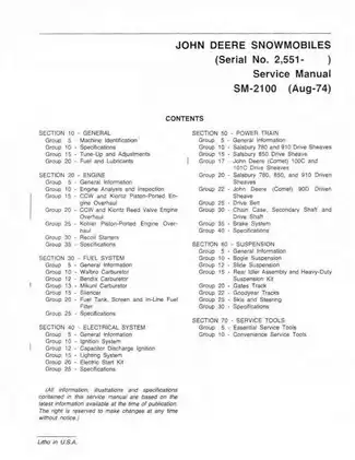 John Deere Snowmobiles SM-2100 Service Manual (1974) – Comprehensive Repair & Maintenance Guide