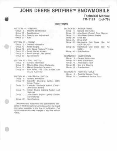 Preview: John Deere Spitfire 340 Snowmobile 1978 Factory Service Manual (TM-1191)
