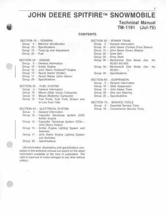 John Deere Spitfire Snowmobile Technical Manual - TM-1191 (Jul-79)