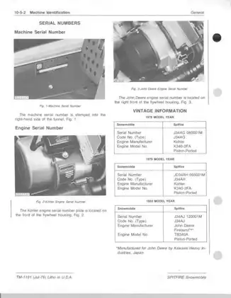 John Deere Spitfire Snowmobile Technical Manual - TM-1191 (Jul-79) Preview image 4
