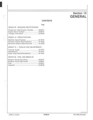 John Deere Sprintfire & Snowfire Snowmobile Technical Manual Preview image 3