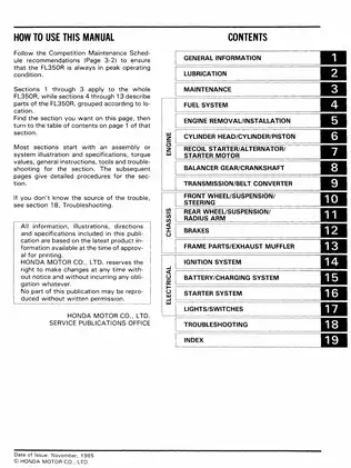 1985-1989 Honda Odyssey 350, FL350R ATV shop manual Preview image 3