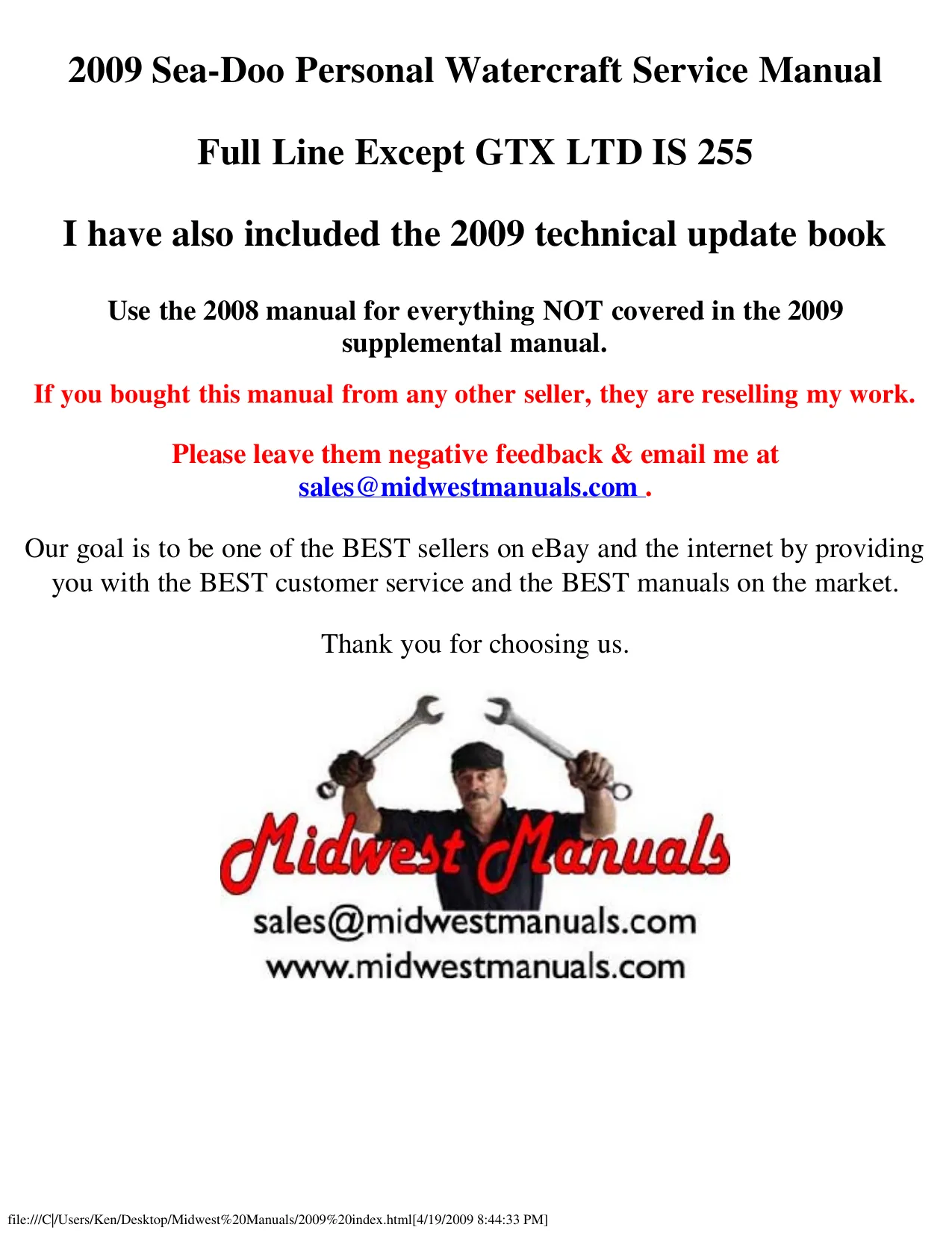 2009 Sea-Doo Personal Watercraft Full Service Manual