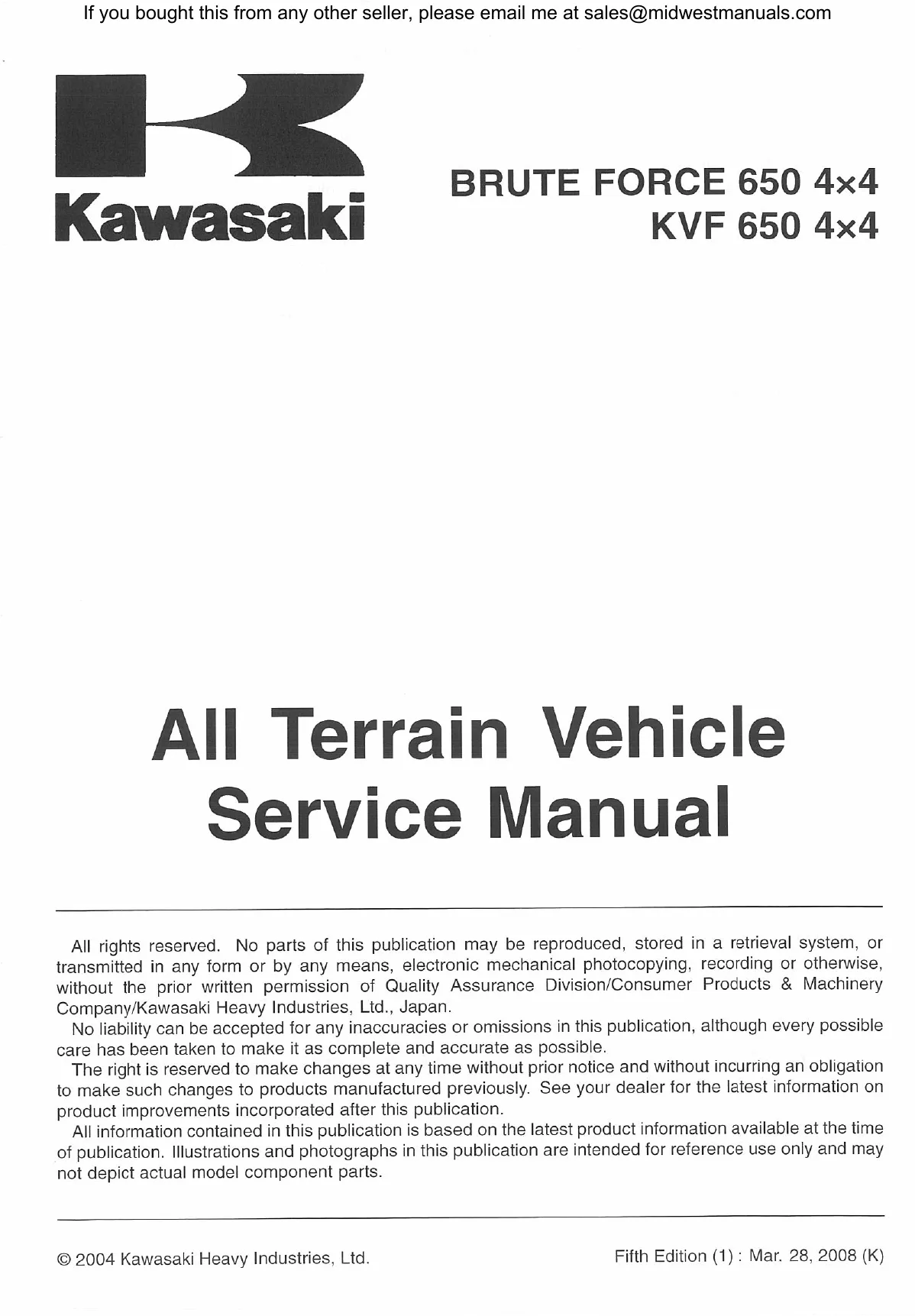 Comprehensive Service Manual for 2005-2009 Kawasaki Brute Force 650 Preview image 4